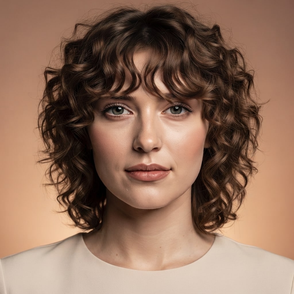Curly shag with curtain bangs