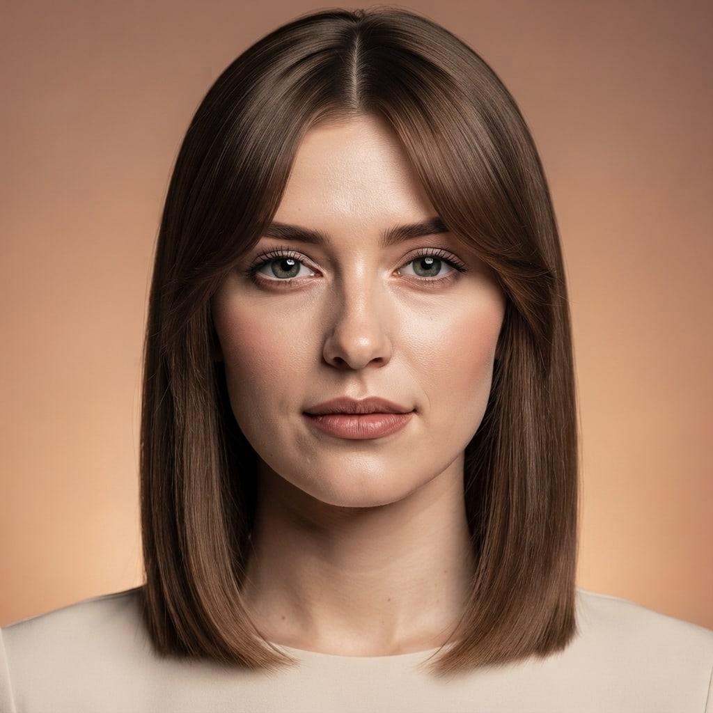Straight lob with curtain bangs